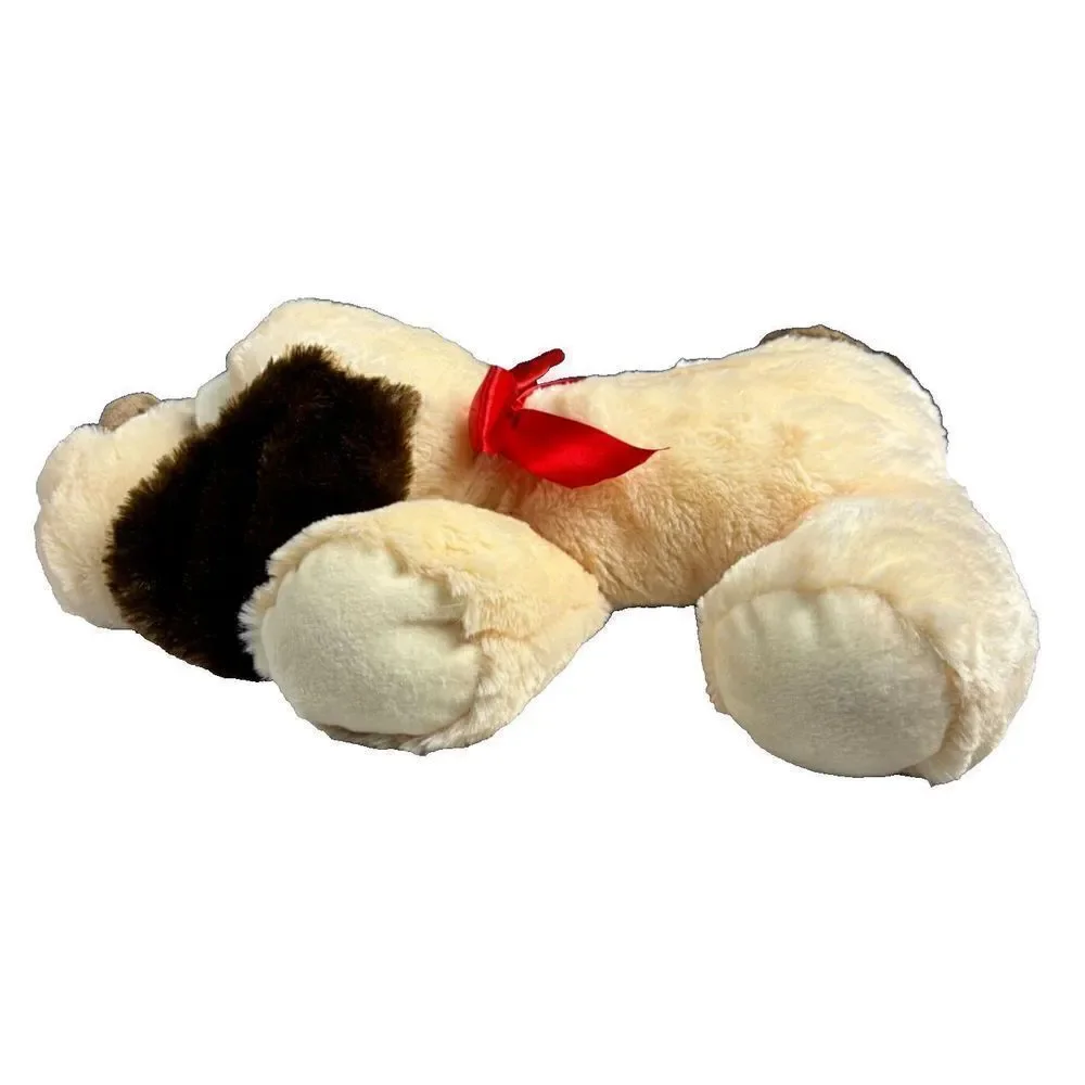 Hugfun Beagle Plush Realistic Tan Large Eyes Floppy Big Head Long Dog Red Bow